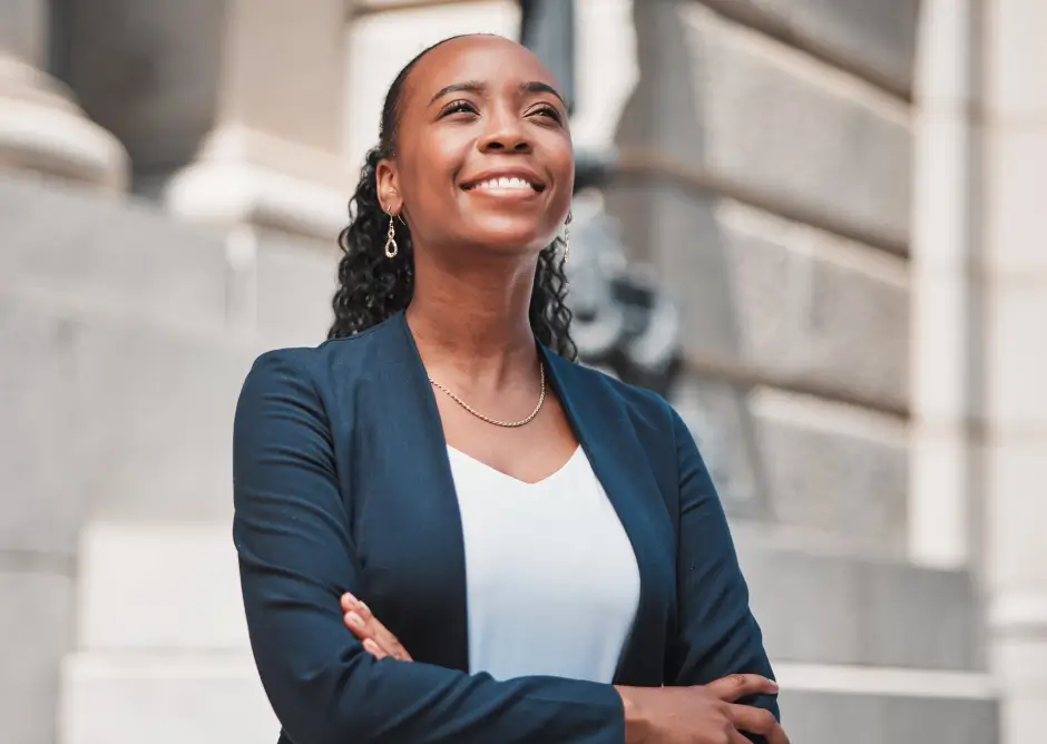 legal expert smiling outdoors