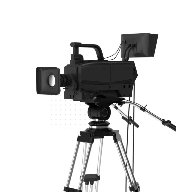 Professional broadcast video camera mounted on tripod, used for studio or live recording sessions